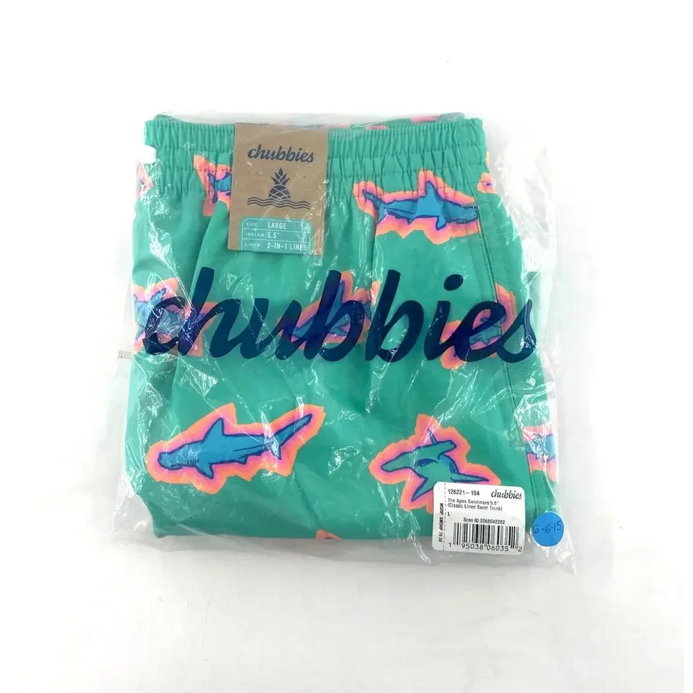 chubbies Teal Swim Trunks with Blue and Pink Starfish Print